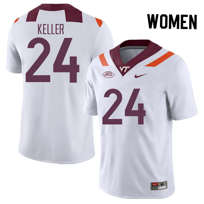 Women #24 Jaden Keller Virginia Tech Hokies College Football Jerseys Stitched Sale-White - Click Image to Close